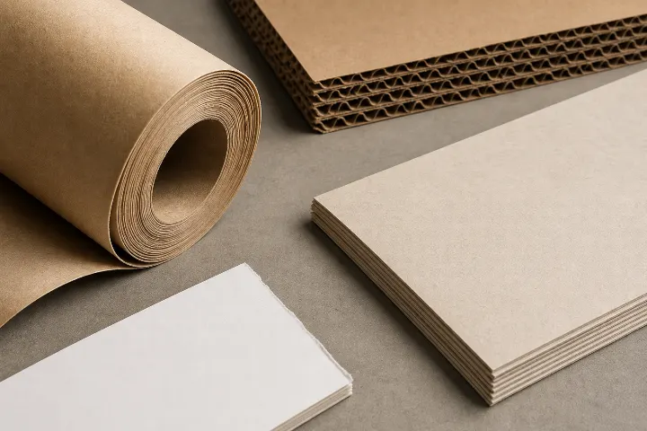 Kraft paper, corrugated board and coated carton board material samples