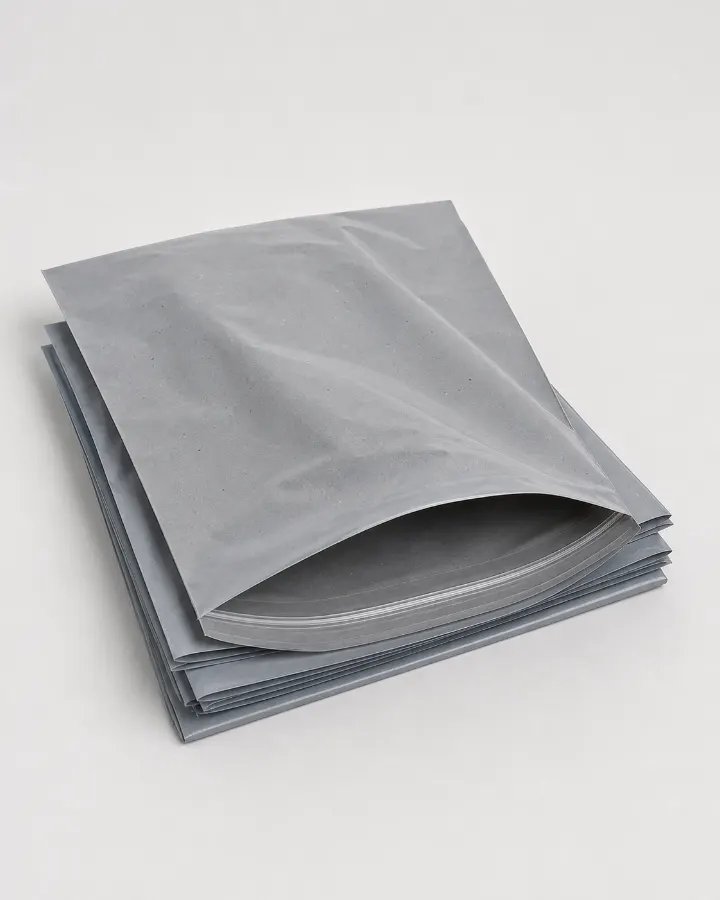 Unbranded recycled-content polyethylene ecommerce bags with self-seal flap